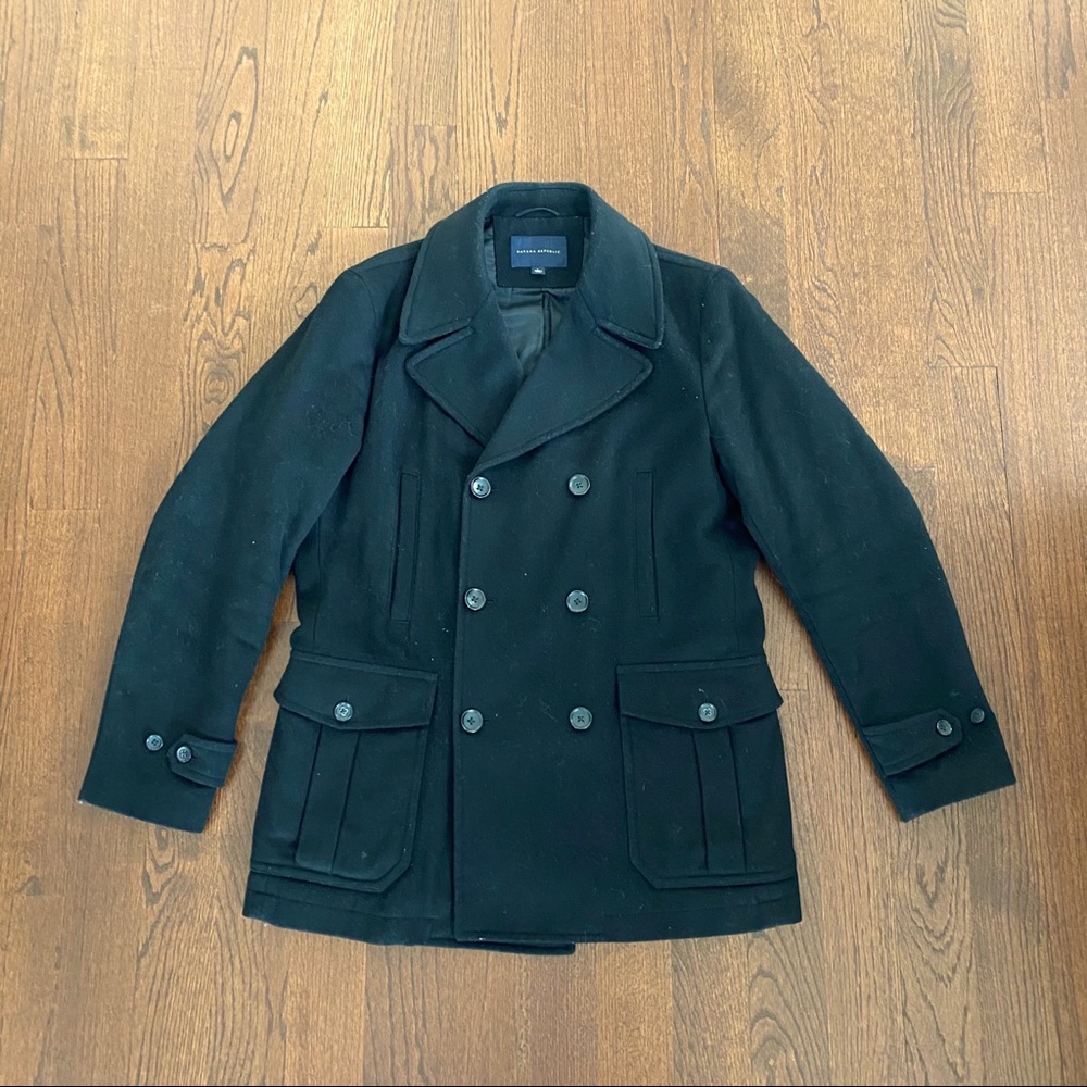 Men’s Banana Republic Black Peacoat Size L UEC